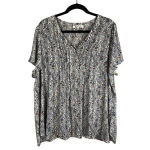 Rose Olive Colorful Floral Top 2X Blue Preppy Boho Indie Folk Feminine Coquette